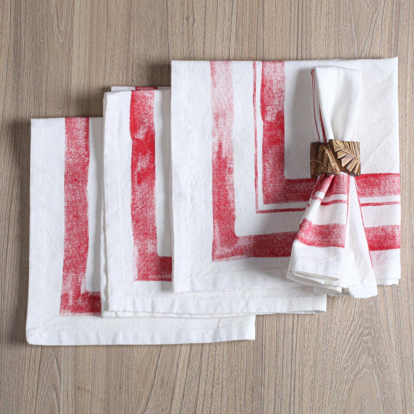 Palisa Cloth Dinner Napkins Set of 4 18x18 Inches Red Frame Border Cotton