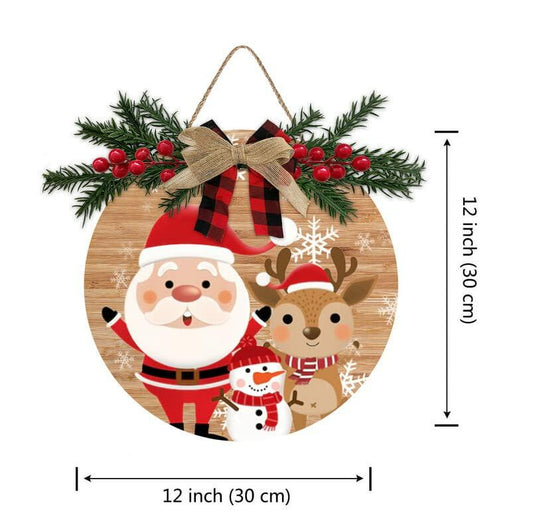 Aowotu Rustic Wooden Holiday Wreath Front Door Decor 12x12 Inch