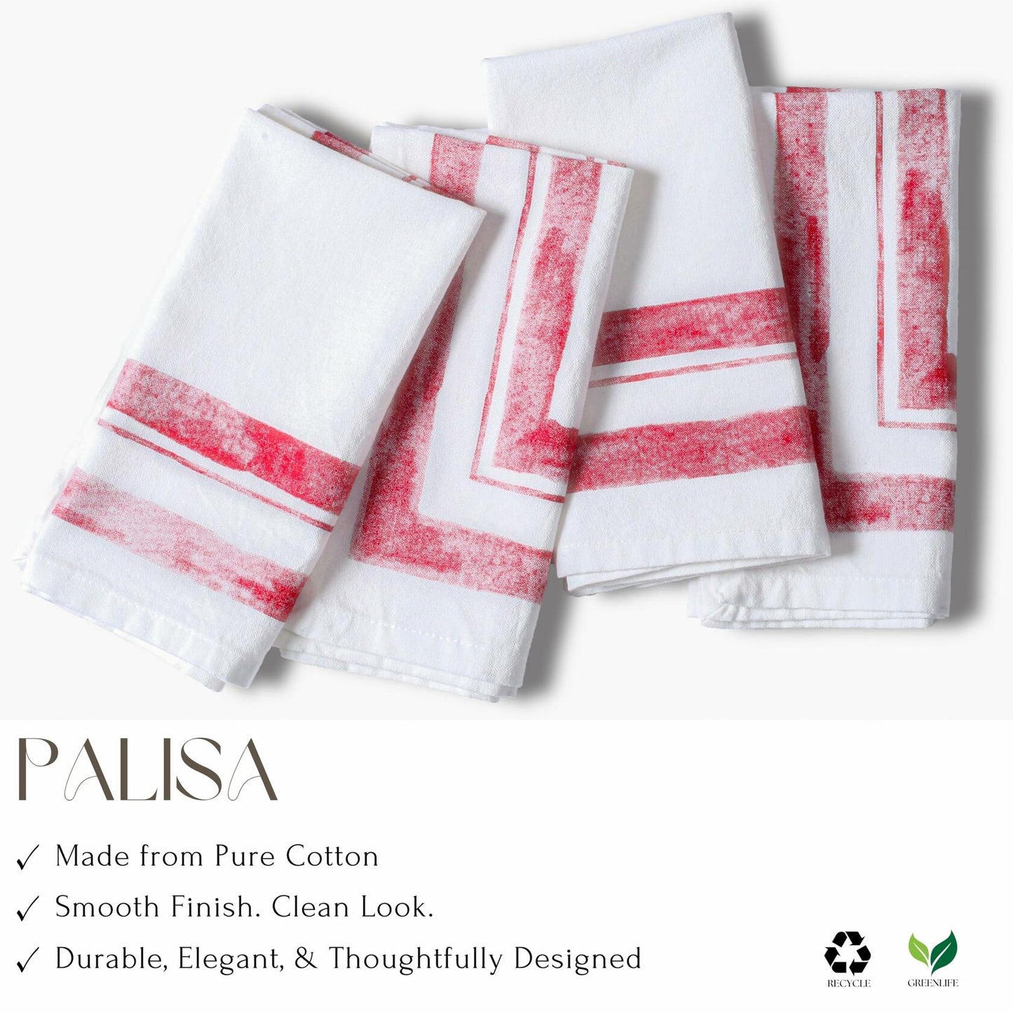 Palisa Cloth Dinner Napkins Set of 4 18x18 Inches Red Frame Border Cotton
