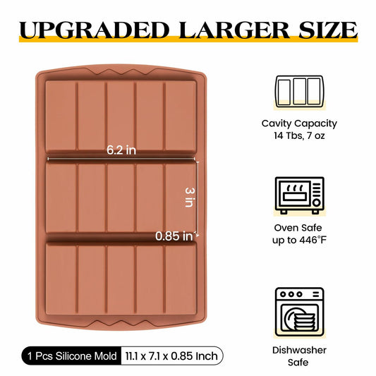 KASHME Chocolate Bar Mold Deep Large Silicone Candy Bar 5 Snap Rectangle