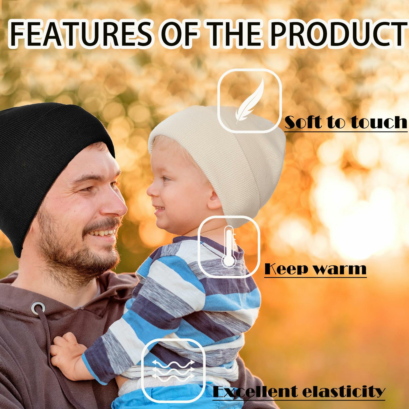 2PCS Parent-Child Beanie Hat Winter Knitted Warm Family Hats Set Beige