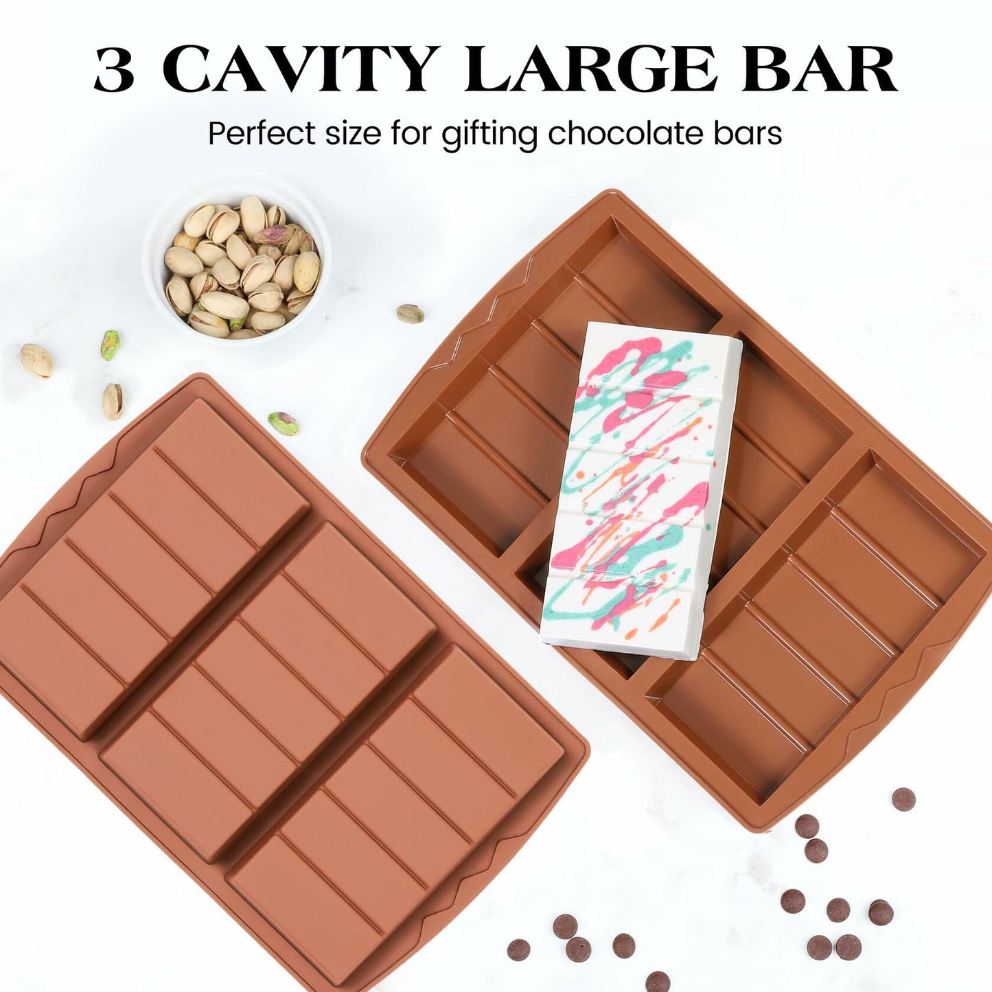 KASHME Chocolate Bar Mold Deep Large Silicone Candy Bar 5 Snap Rectangle