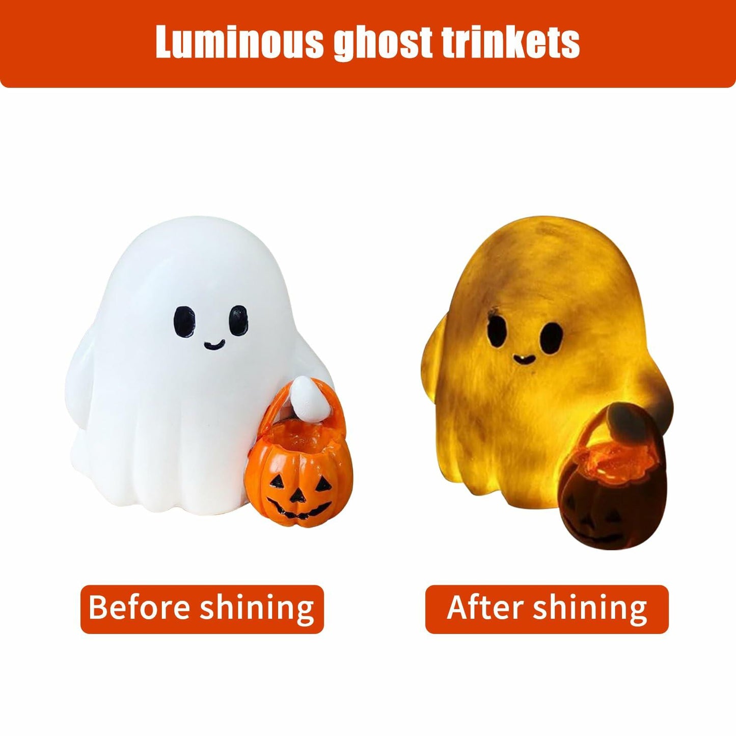 BINBINNIAO 3D Printing Halloween Ghost Figurine Glowing Resin 3.15in White Black