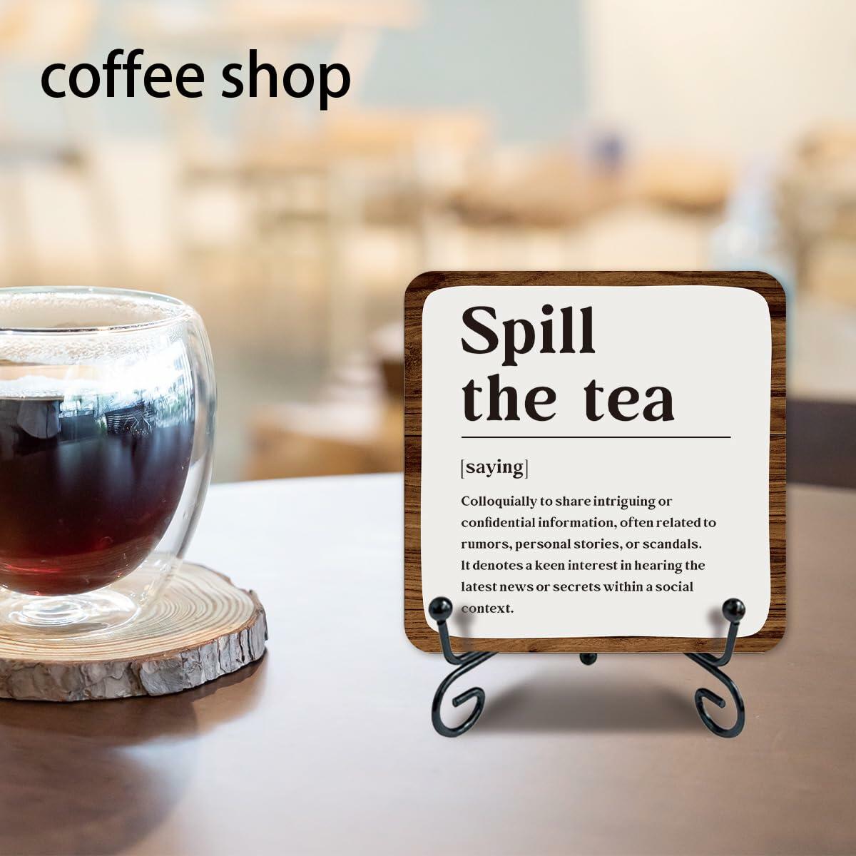 Ketsord Gossip Wood Plaque Spill The Tea Tabletop Decor White 5x5