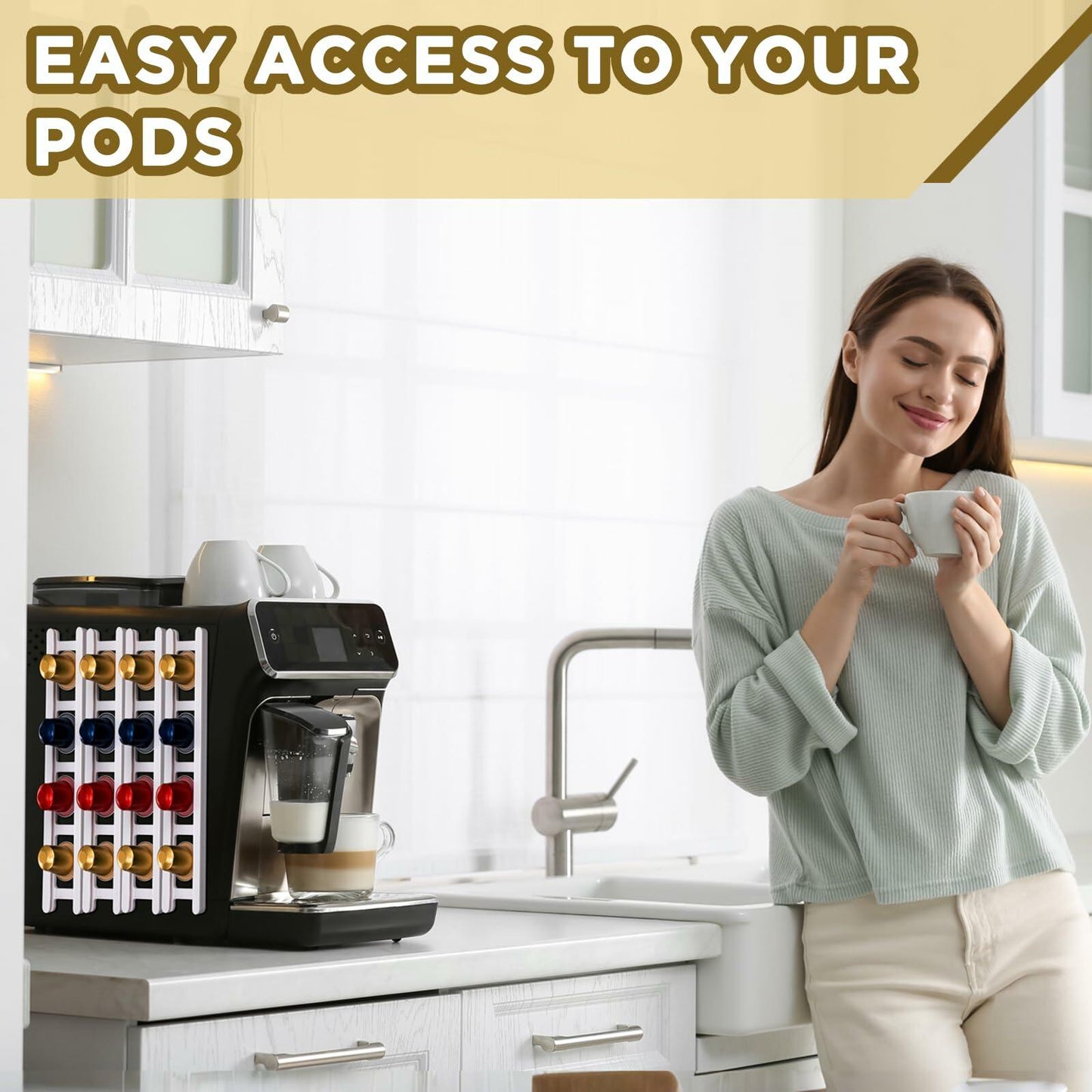 Threehoney Adhesive Coffee Pod Holder 8 Pack Holds 20 Capsules Wall Mount