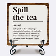 Ketsord Gossip Wood Plaque Spill The Tea Tabletop Decor White 5x5