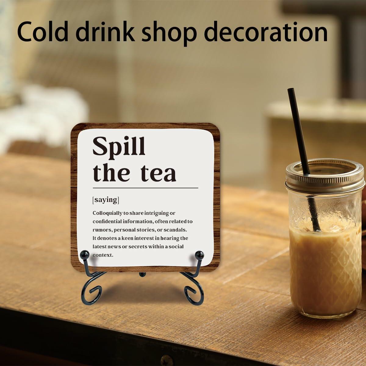 Ketsord Gossip Wood Plaque Spill The Tea Tabletop Decor White 5x5