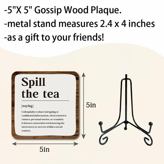 Ketsord Gossip Wood Plaque Spill The Tea Tabletop Decor White 5x5