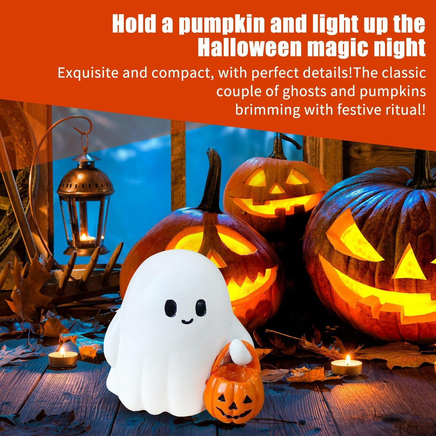 BINBINNIAO 3D Printing Halloween Ghost Figurine Glowing Resin 3.15in White Black