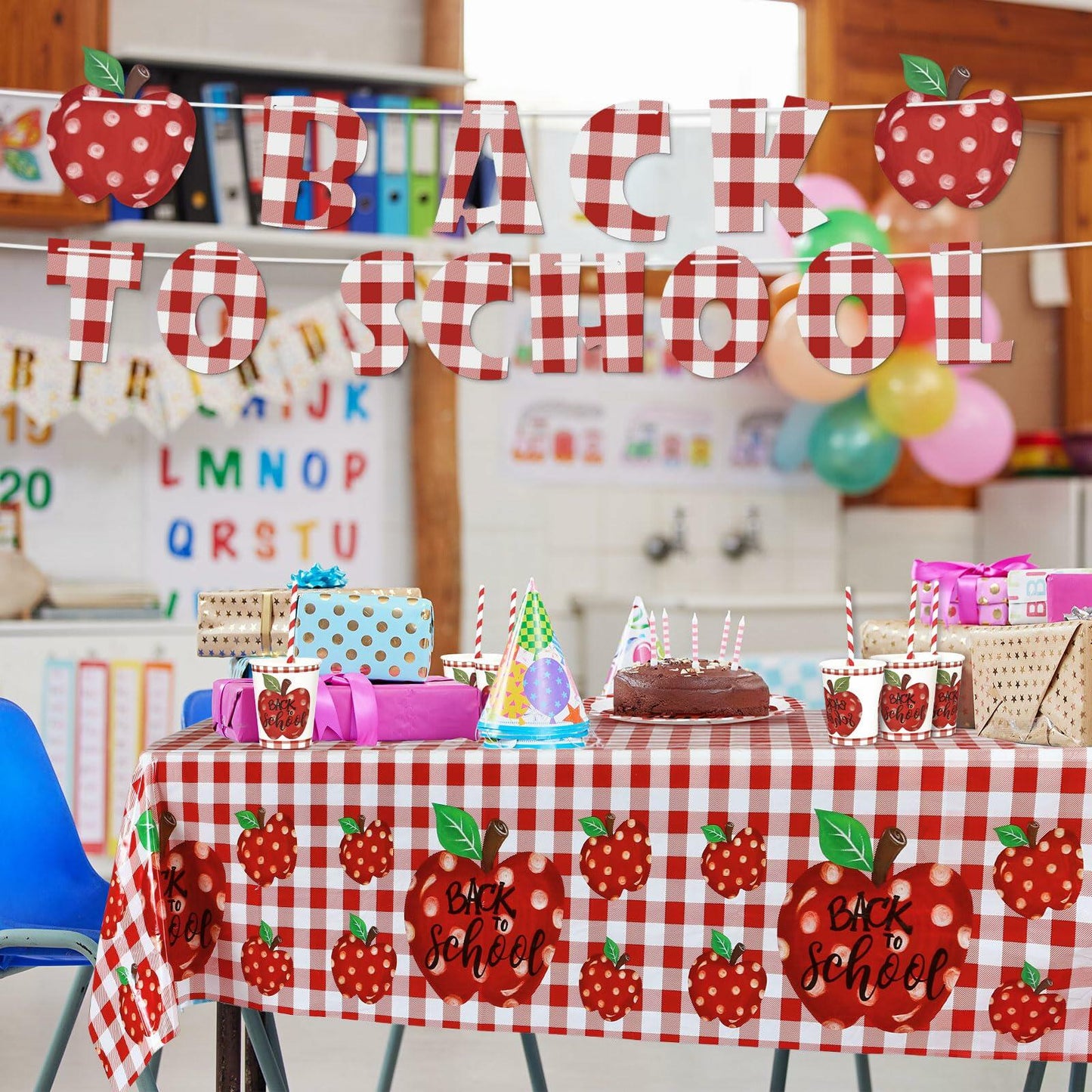 Zhehao 195 Pc Back to School Party Tableware Set Apple Red White Green