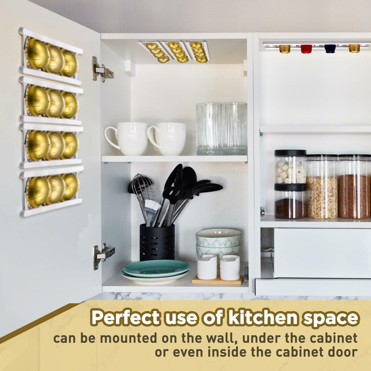 Threehoney Adhesive Coffee Pod Holder 8 Pack Holds 20 Capsules Wall Mount