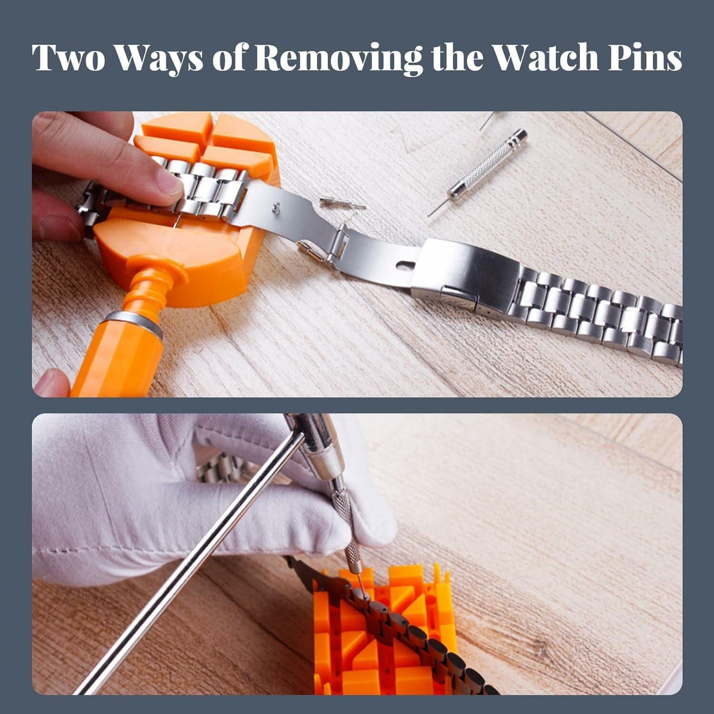 SIXCOLORS Watch Link Band Pin Removal Tool Kit with Hammer Black Storage Bag