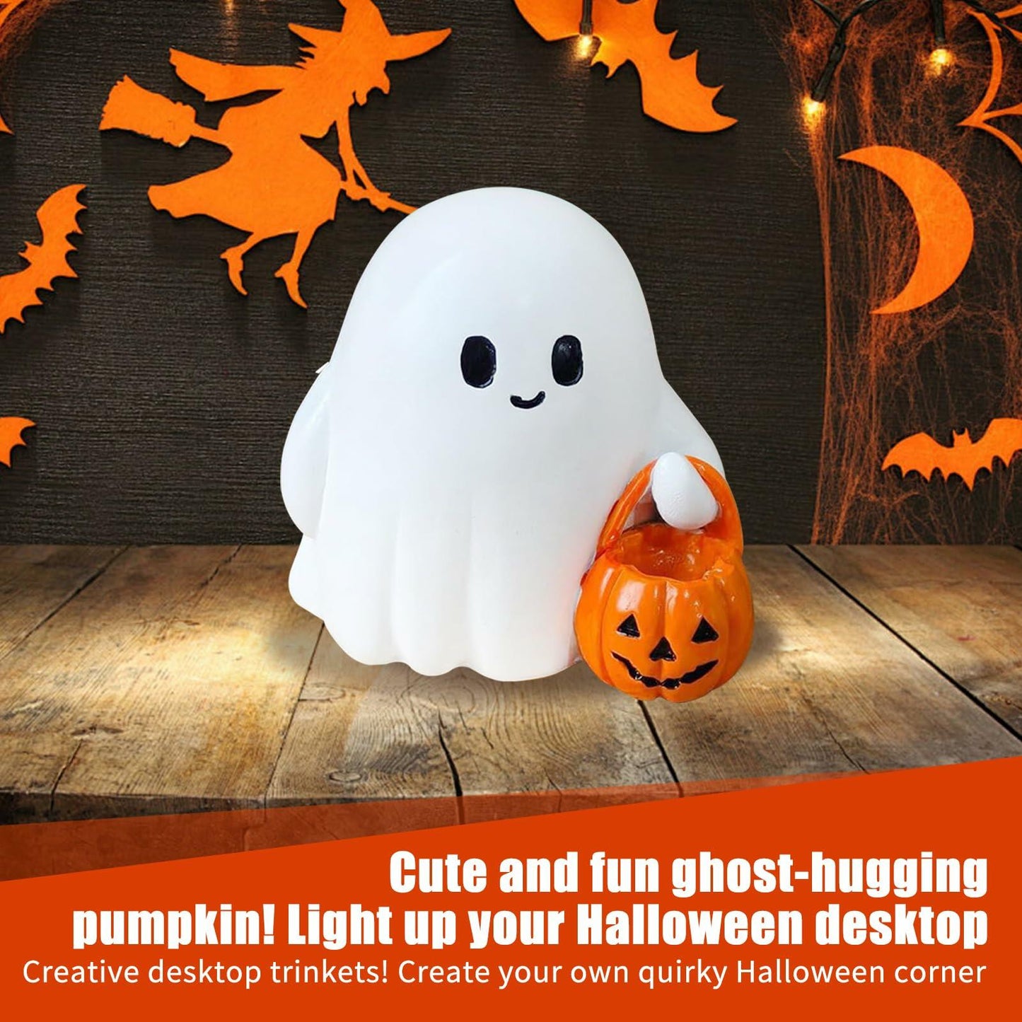 BINBINNIAO 3D Printing Halloween Ghost Figurine Glowing Resin 3.15in White Black