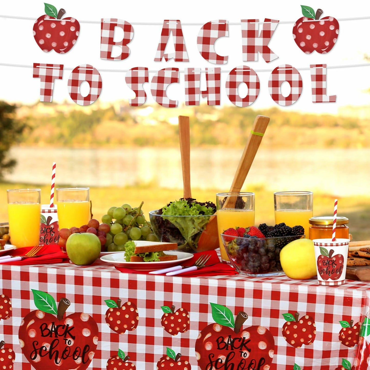 Zhehao 195 Pc Back to School Party Tableware Set Apple Red White Green