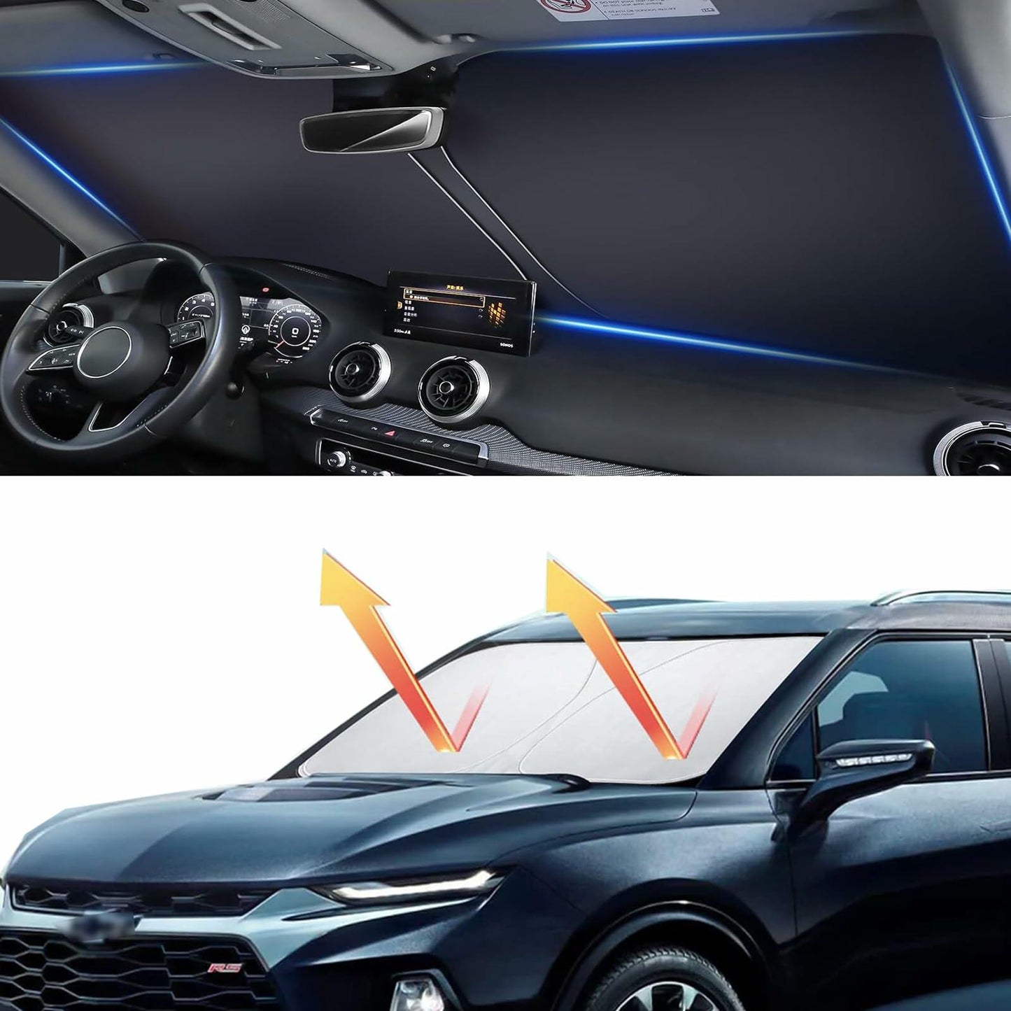 Windshield Sun Shade Front Car Sunshade Anti-Glare Visor Extender Titanium