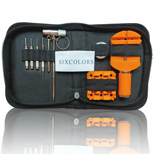 SIXCOLORS Watch Link Band Pin Removal Tool Kit with Hammer Black Storage Bag