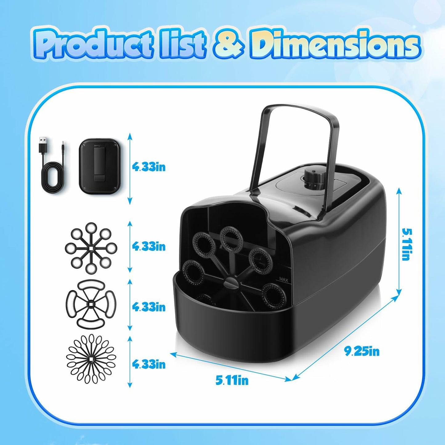 Beria Automatic Bubble Machine Kids Outdoor Toy 3 Bubble Sizes 2 Speeds