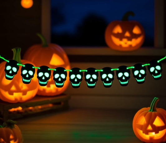 RadiantFlux Glowing Halloween Skull Flag 10Ft Green Felt Skull Banner