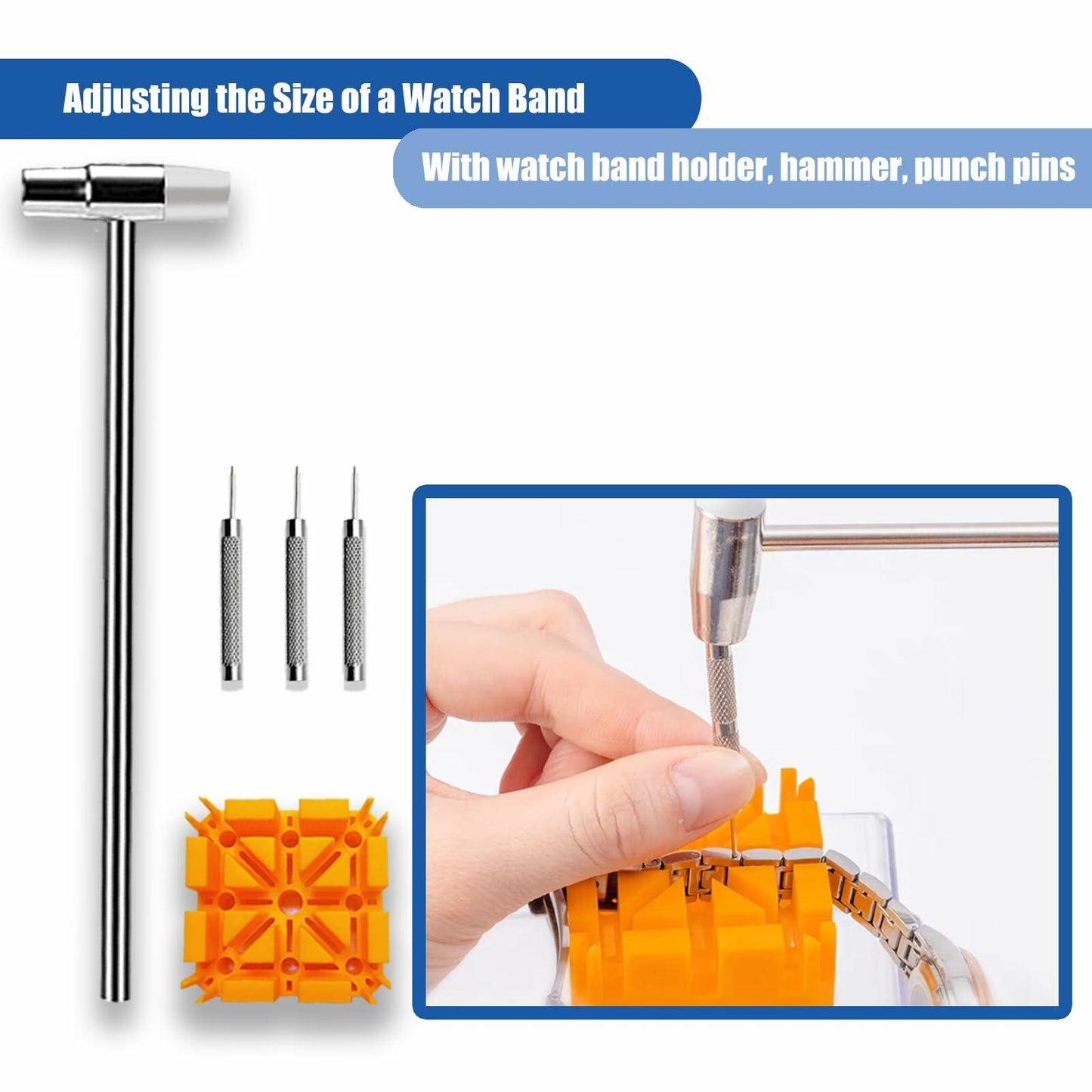 SIXCOLORS Watch Link Band Pin Removal Tool Kit with Hammer Black Storage Bag