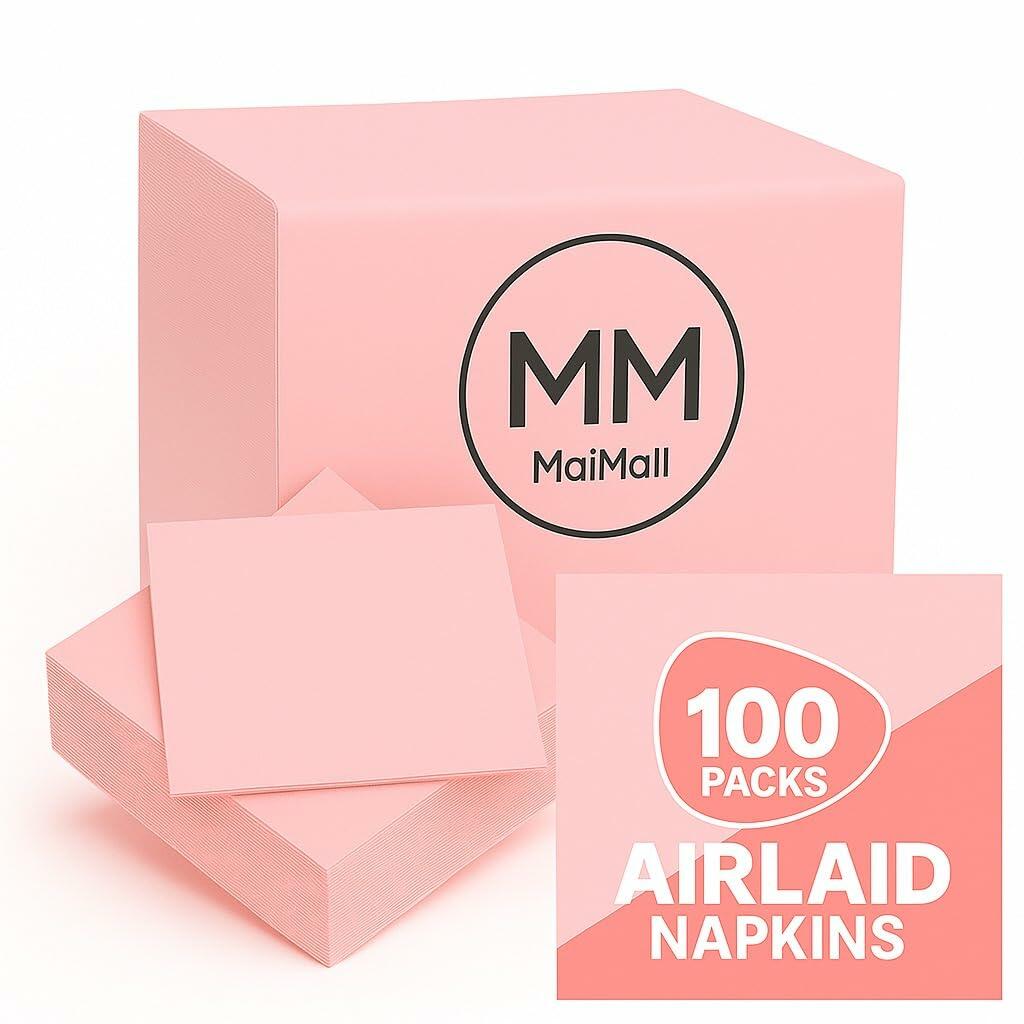 MalMall 100-Pack Airlaid Pink Cocktail Napkins 1-Ply 4.9x4.9in Soft Absorbent