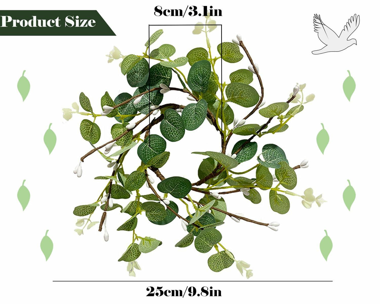 CARMELIT Easter Candle Ring Wreaths 15x15cm Artificial Eucalyptus Green 2 Pcs