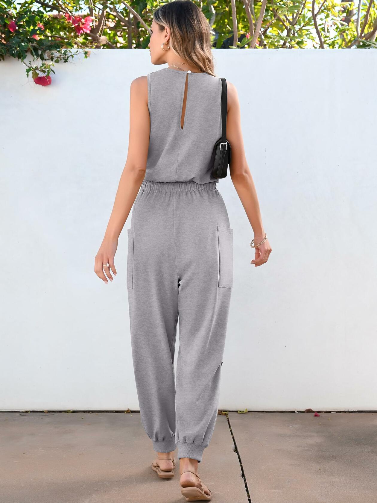 ANRABESS Women's Sleeveless Crewneck Jumpsuit Romper Grey Size Small