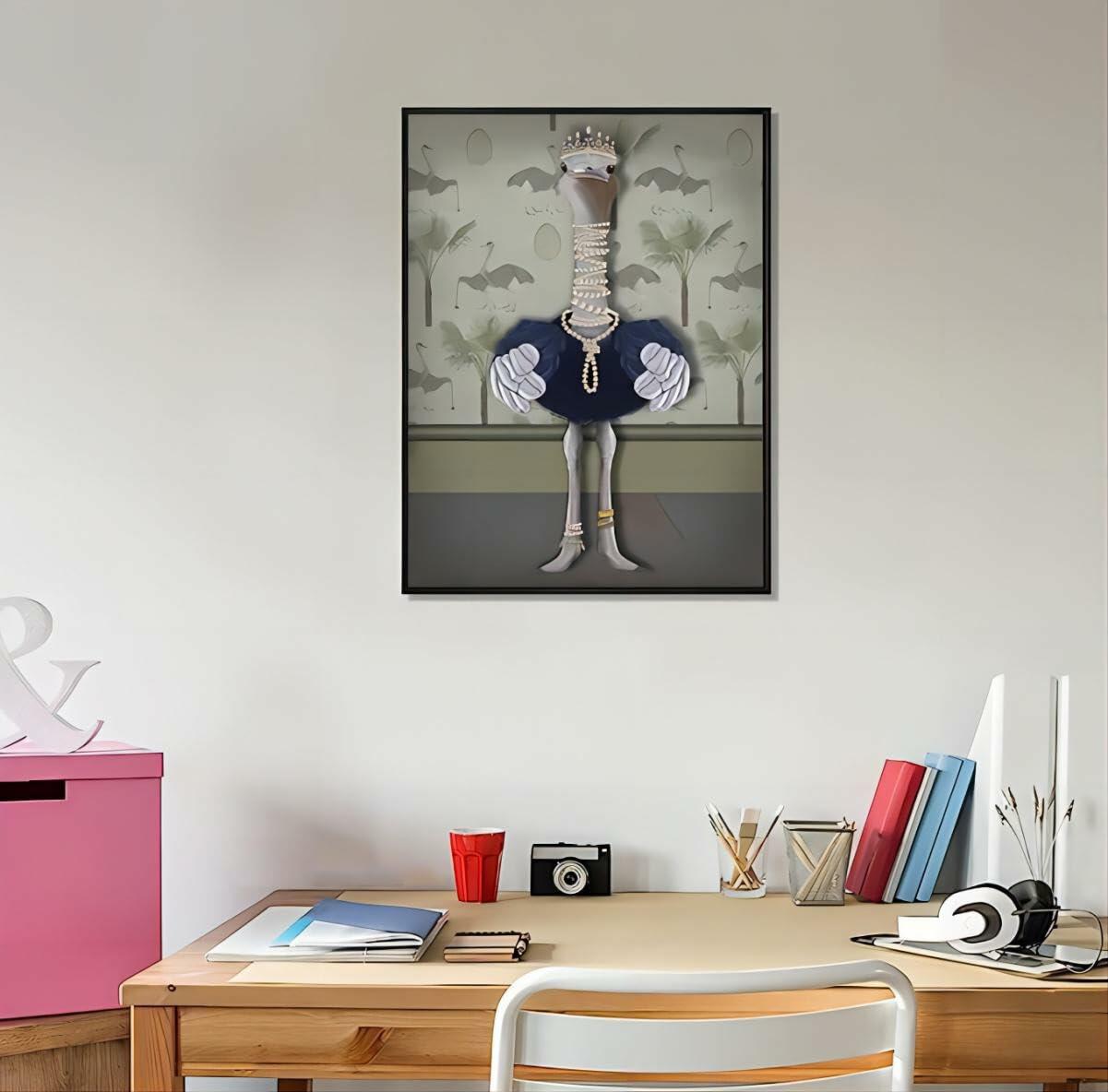 TRMSEJK Ostrich Pearl Animal Poster Wall Art Canvas 16x24in Green Unframed