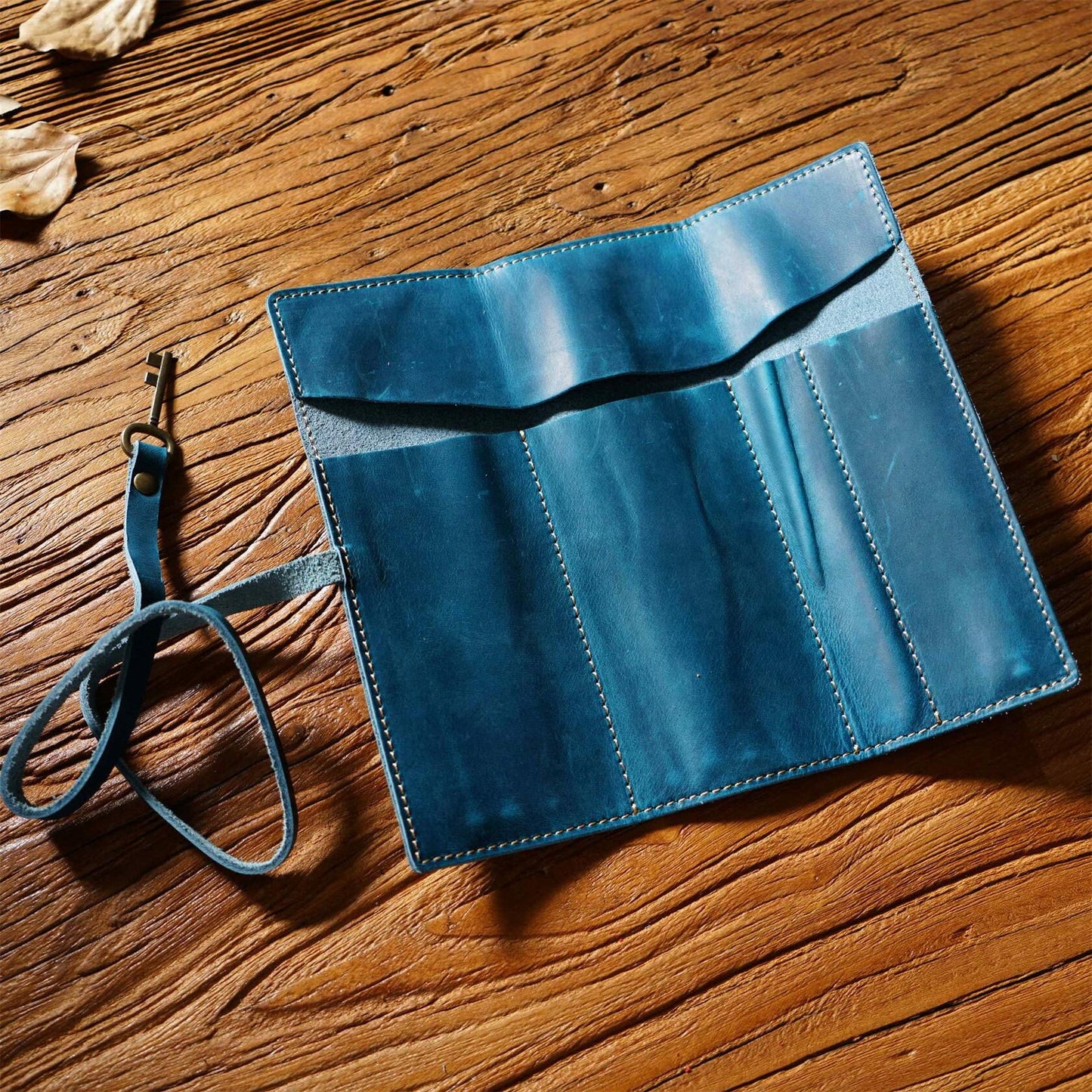 AIGUONIU Genuine Leather Rollup Pencil Case Pouch Wrap Red