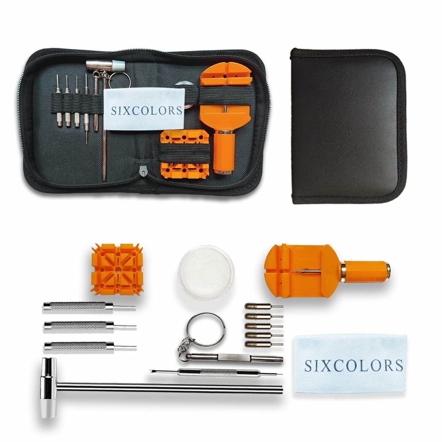 SIXCOLORS Watch Link Band Pin Removal Tool Kit with Hammer Black Storage Bag