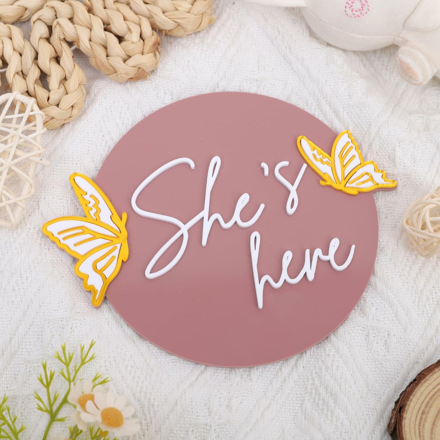 WAWUO She's Here Milestone Board Butterfly Gender Reveal Party Decor Acrylic