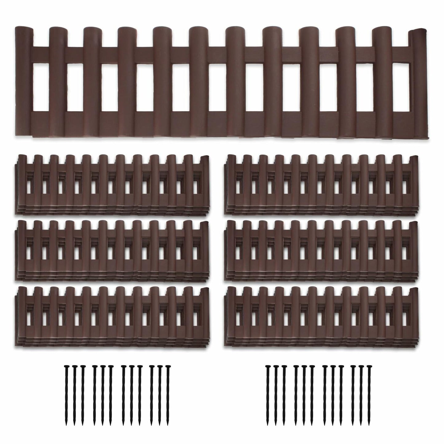 BuyAll Landscape Edging Border 17-Inch 24 Pack Brown Plastic Garden Fence