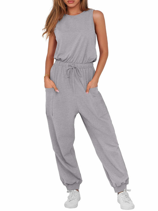ANRABESS Women's Sleeveless Crewneck Jumpsuit Romper Grey Size Small