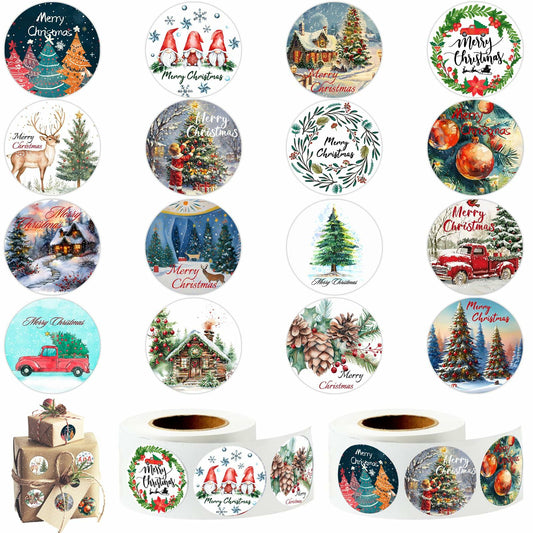 wuhuzsm 1000Pcs Christmas Stickers 2 Rolls Rustic Tree Wreath Elk Green