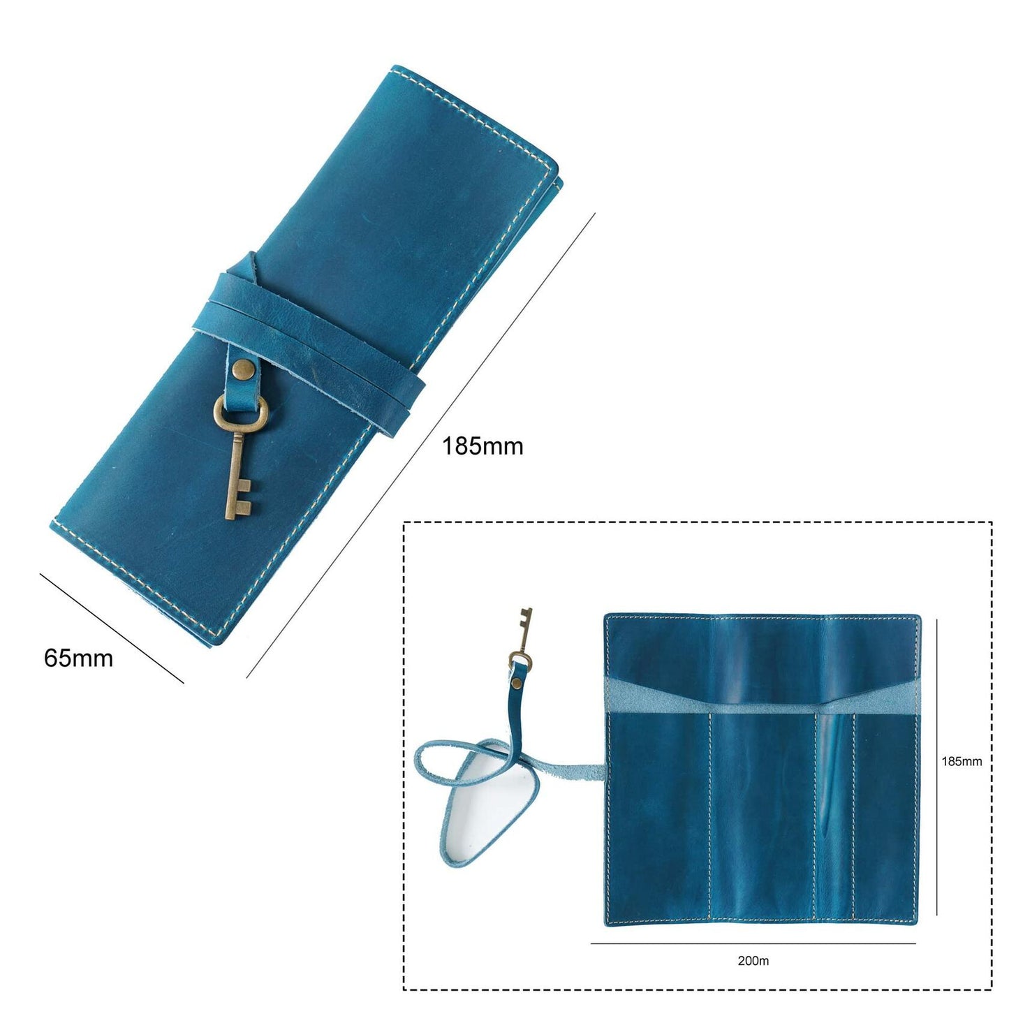 AIGUONIU Genuine Leather Rollup Pencil Case Pouch Wrap Red