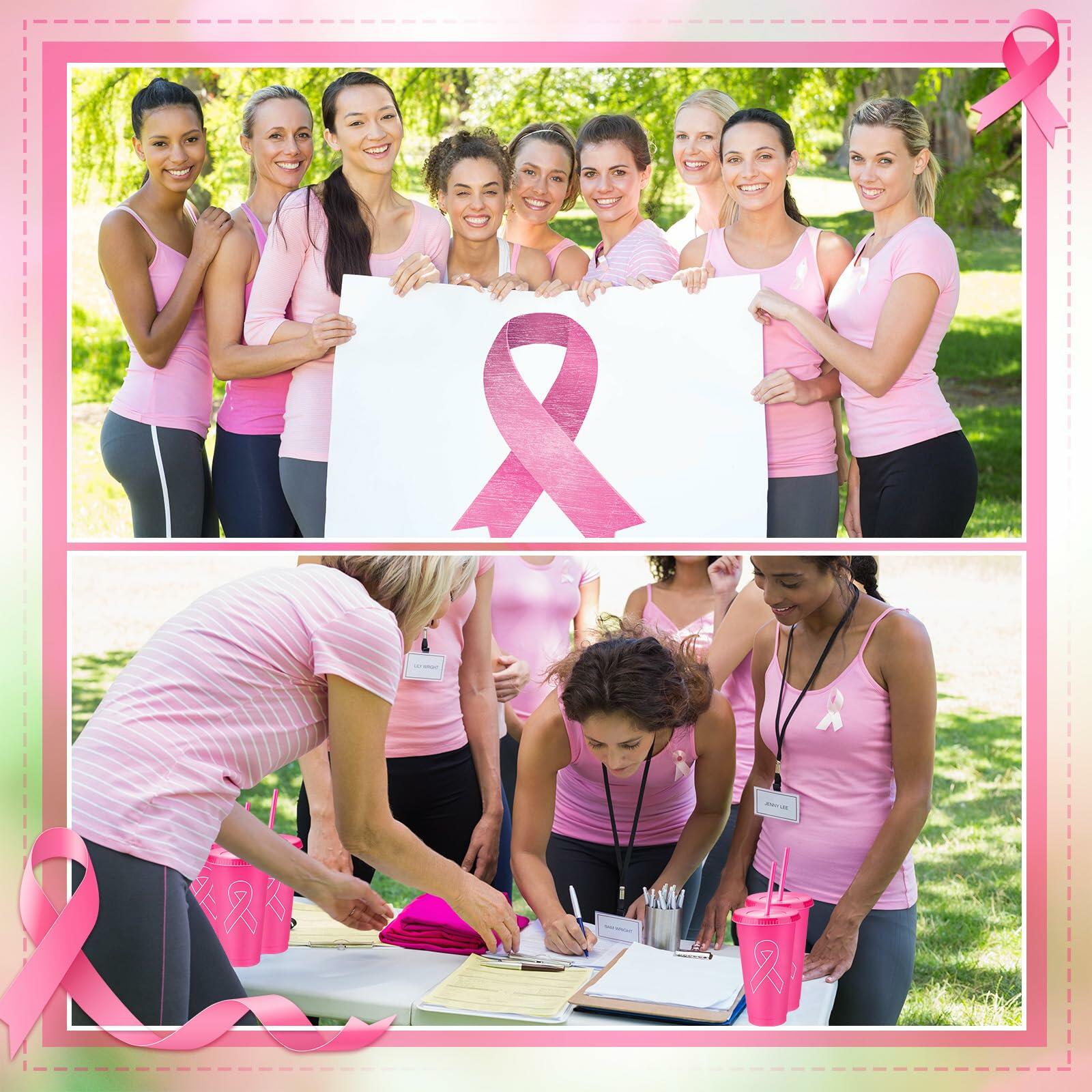 Bokon 24oz Breast Cancer Awareness Pink Tumblers with Straws 12 Pack