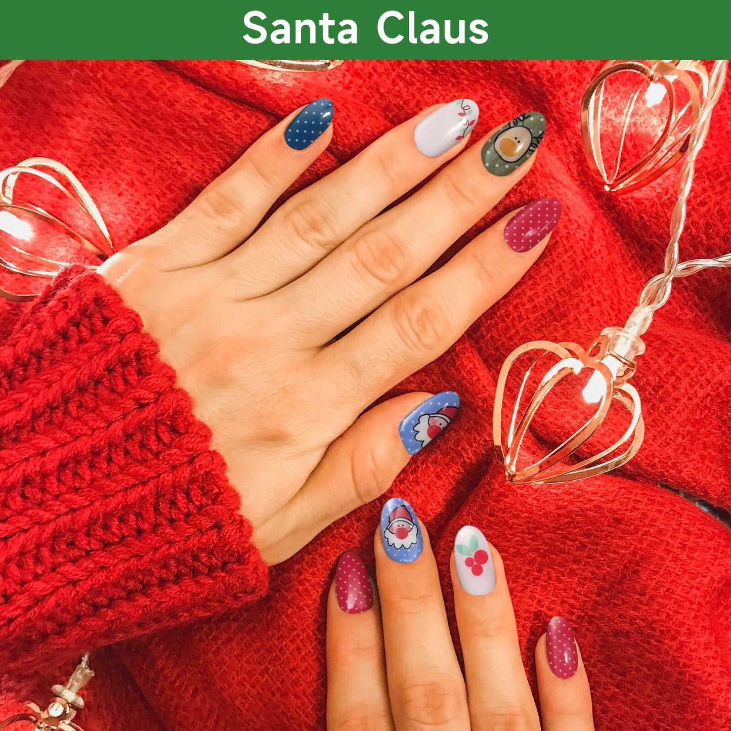 DUKASOU Christmas Semi Cured Gel Nail Strips Santa Claus 28 PCS UV Light