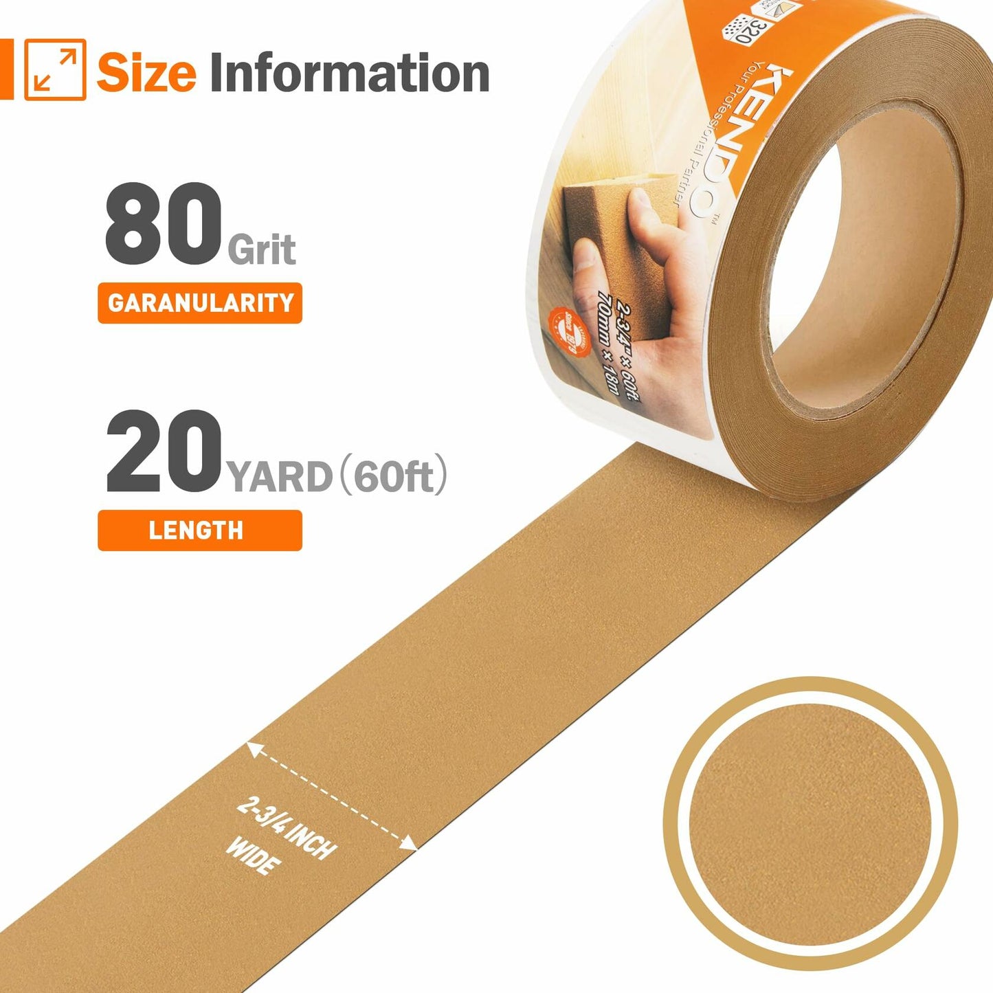 Kendo Premium 220 Grit Longboard Sandpaper 2-3/4" Wide Gold 20 Yard Roll