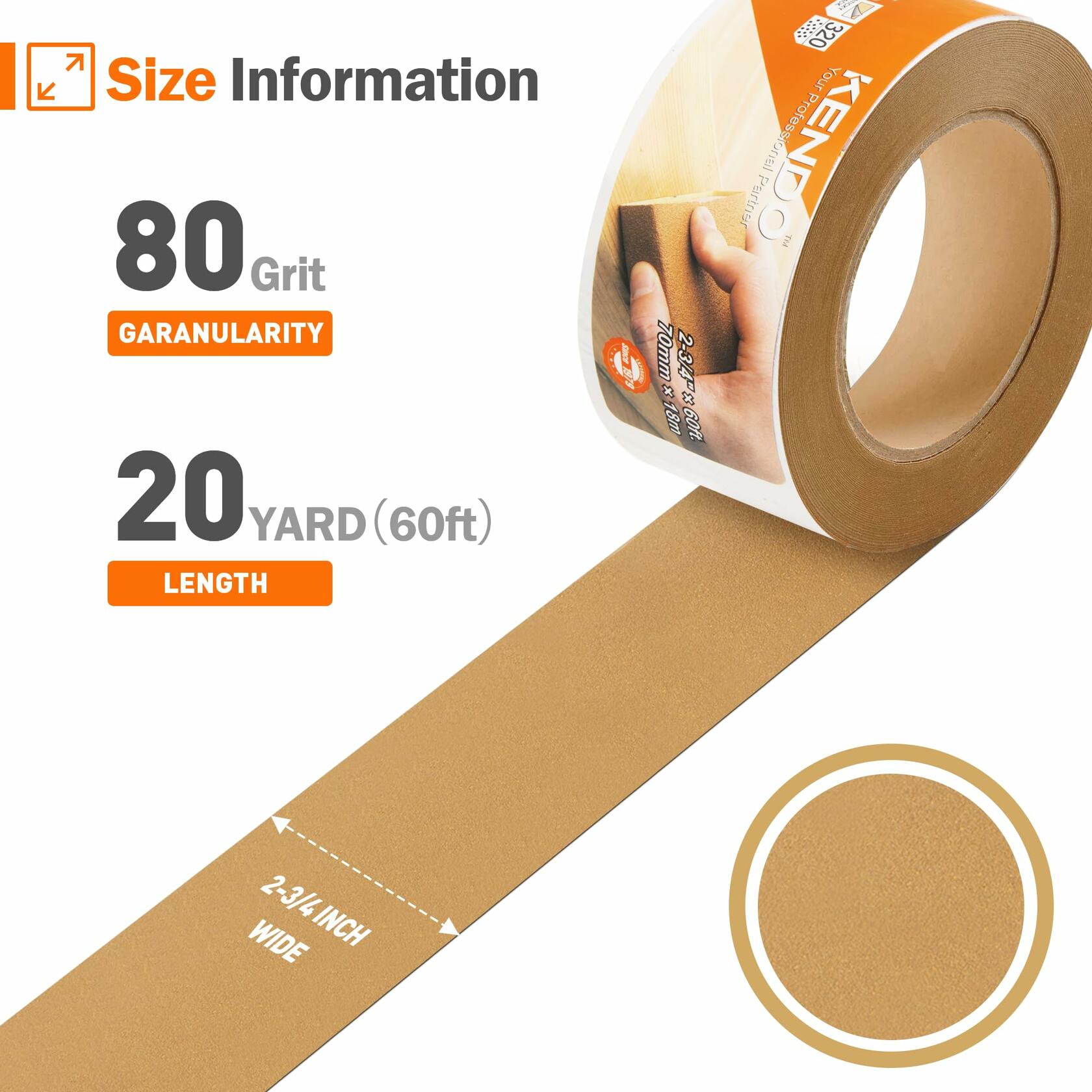 Kendo Premium 220 Grit Longboard Sandpaper 2-3/4" Wide Gold 20 Yard Roll
