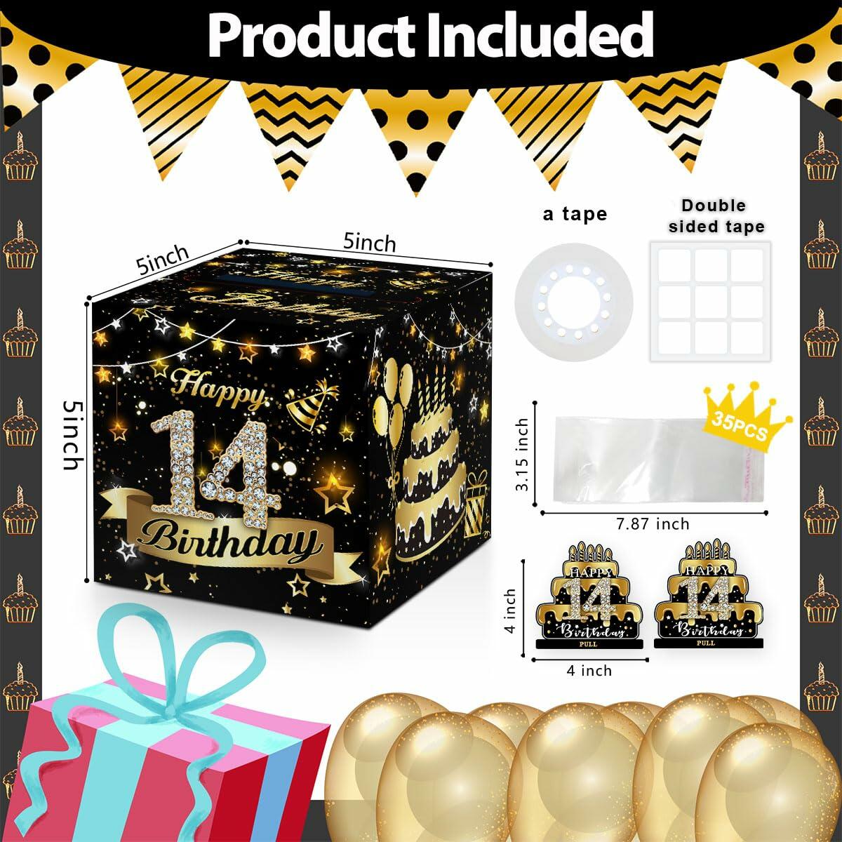 Toerifer Money Box Birthday Gift Black Gold 14 Years Old 35 Bags Size One Size