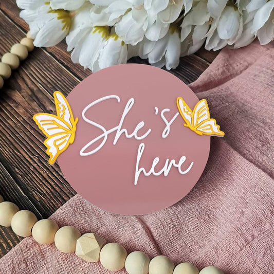 WAWUO She's Here Milestone Board Butterfly Gender Reveal Party Decor Acrylic