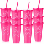 Bokon 24oz Breast Cancer Awareness Pink Tumblers with Straws 12 Pack