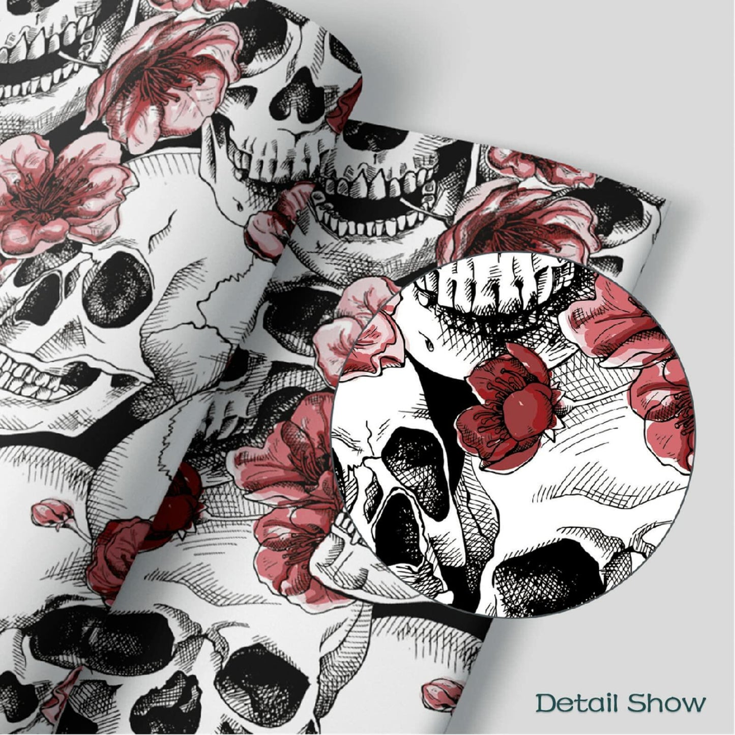 LwenSnow Halloween Skull Floral Peel Stick Wallpaper Red 17.3x236 Vinyl