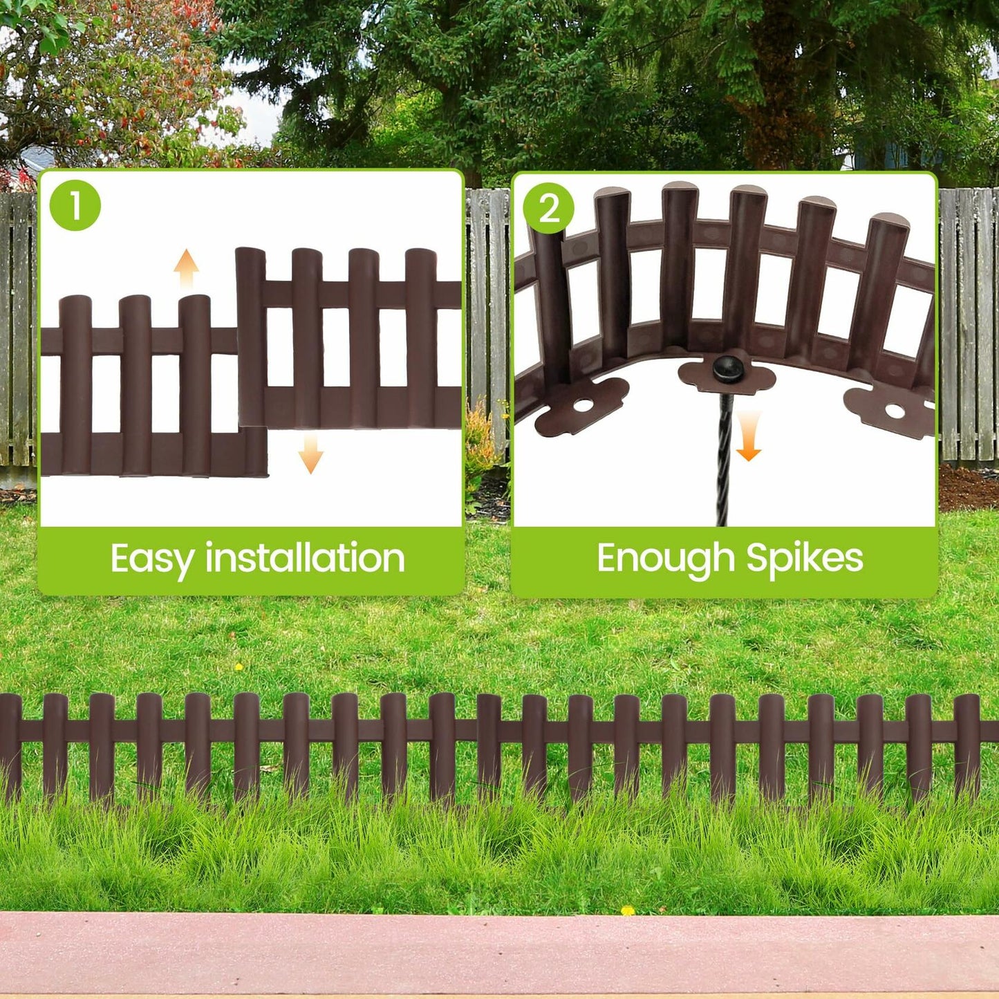 BuyAll Landscape Edging Border 17-Inch 24 Pack Brown Plastic Garden Fence