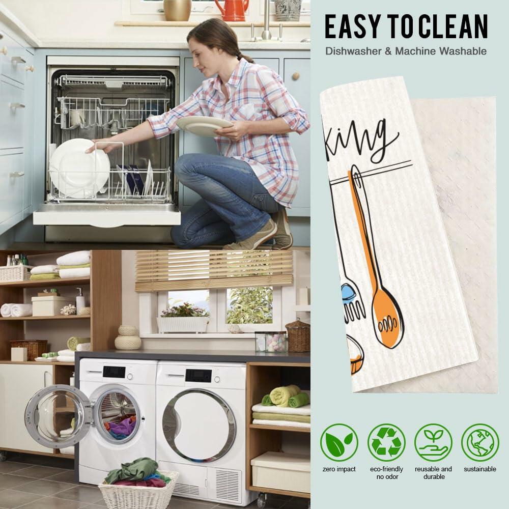 Lily's Home & Kitchen Swedish Dishcloths 8 Pack with 2 Clips Multi Color