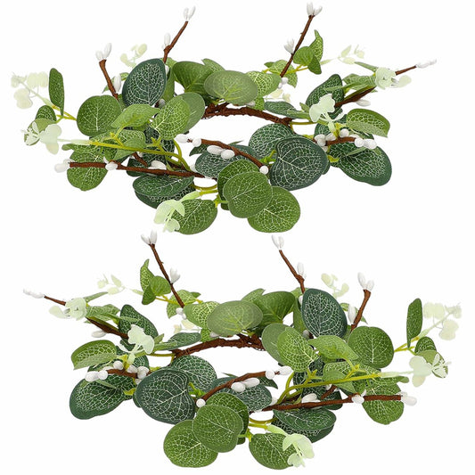 CARMELIT Easter Candle Ring Wreaths 15x15cm Artificial Eucalyptus Green 2 Pcs