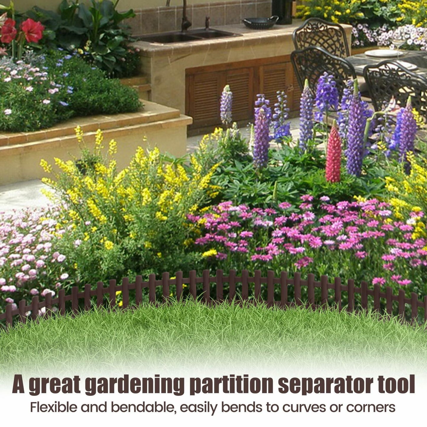 BuyAll Landscape Edging Border 17-Inch 24 Pack Brown Plastic Garden Fence