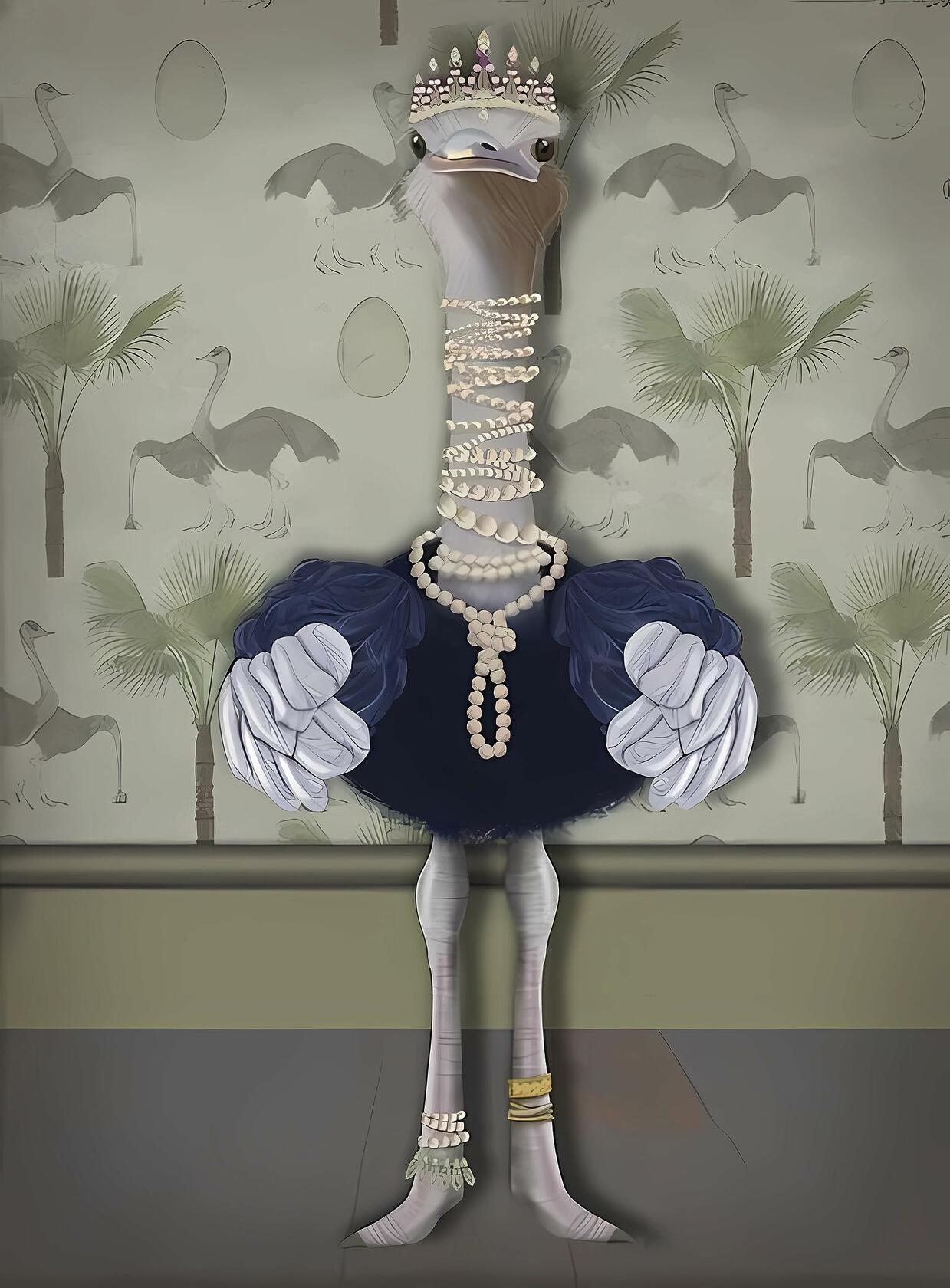 TRMSEJK Ostrich Pearl Animal Poster Wall Art Canvas 16x24in Green Unframed