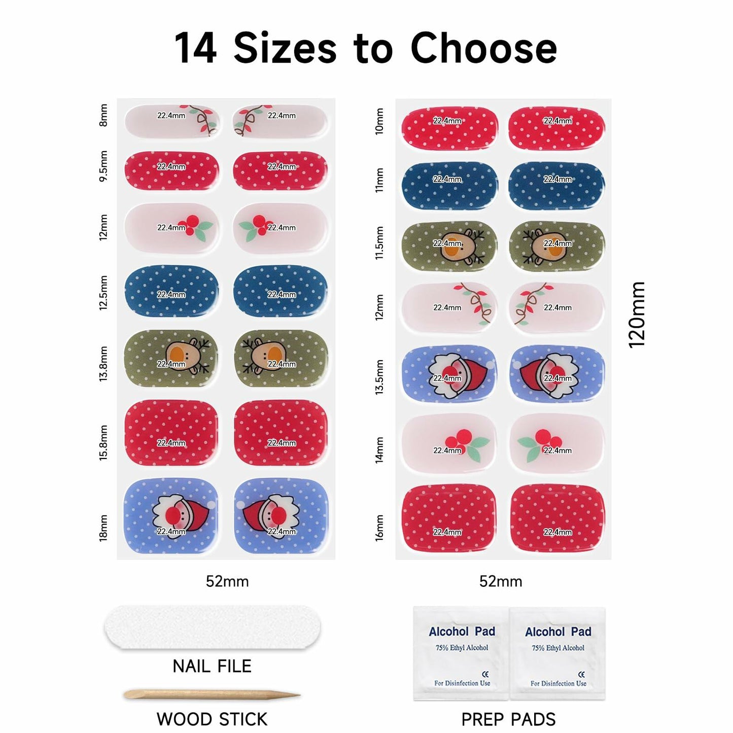 DUKASOU Christmas Semi Cured Gel Nail Strips Santa Claus 28 PCS UV Light