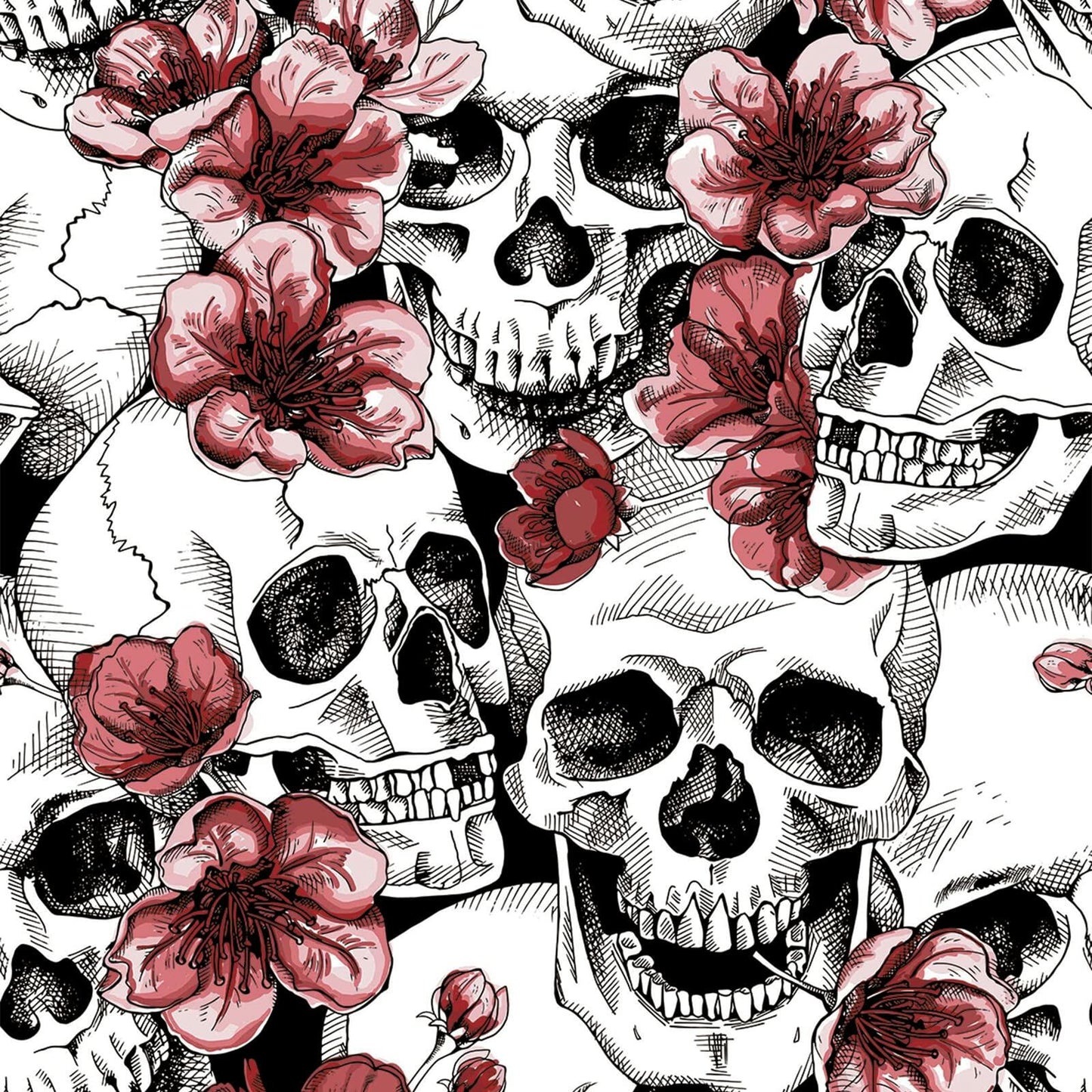 LwenSnow Halloween Skull Floral Peel Stick Wallpaper Red 17.3x236 Vinyl