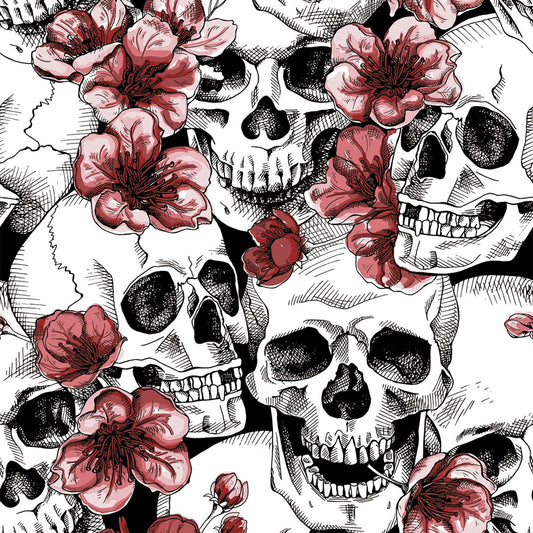 LwenSnow Halloween Skull Floral Peel Stick Wallpaper Red 17.3x236 Vinyl